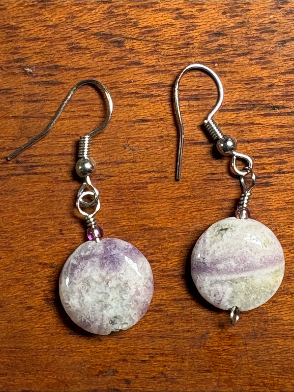 Handcrafted Purple Stone Disc Drop Earrings - Women Jewelry